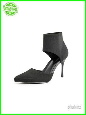 Stiletto Heel Closed Toe Knit Heels Pumps Slip On Stretchy Sock-Like Sandals